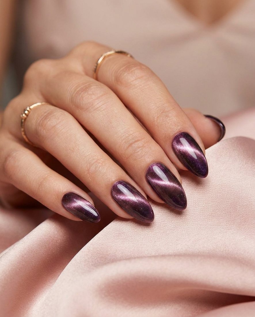 Magnetische cat-eye gel in dieppaarse en mauve tinten