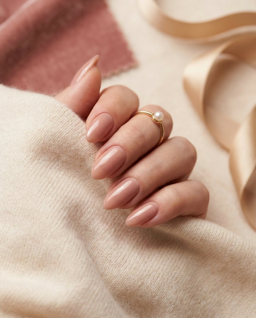 Glanzende naturel manicure in een zachte roze tint